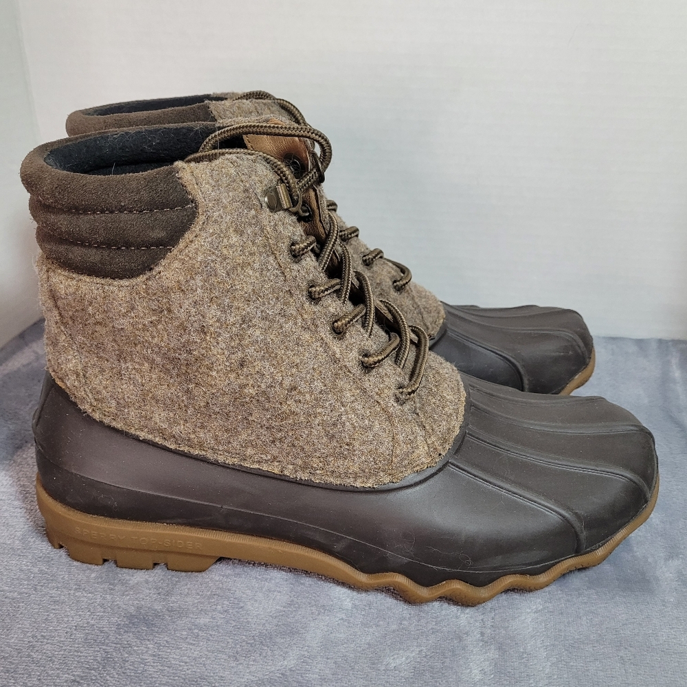 Sperry Top Slider Avenue Wool Duck Rain Boots Brown Tan Lace Mens 8M